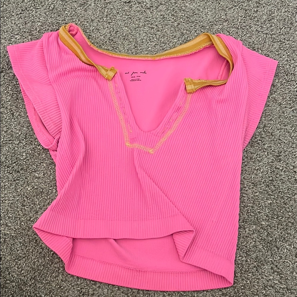 Urban Outfitters Pink and Gold Crop Polo Top